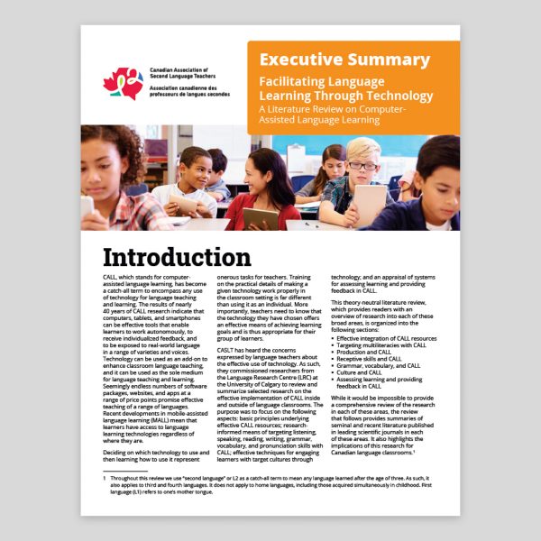 Couverture Executive Summary – Facilitating Language Learning Through Technology: A Literature Review on Computer-Assisted Language Learning