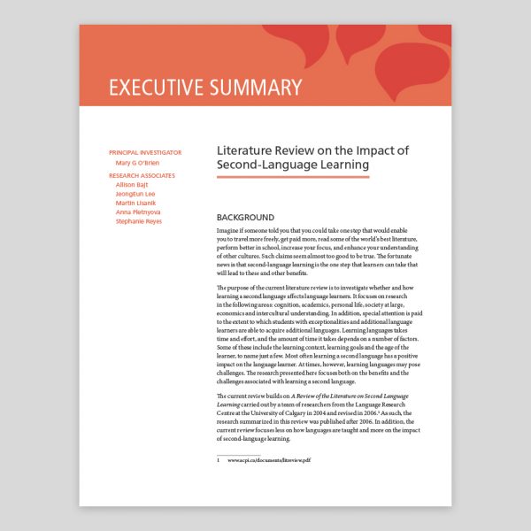 Cover Executive Summary – Literature Review on the Impact of Second-Language Learning