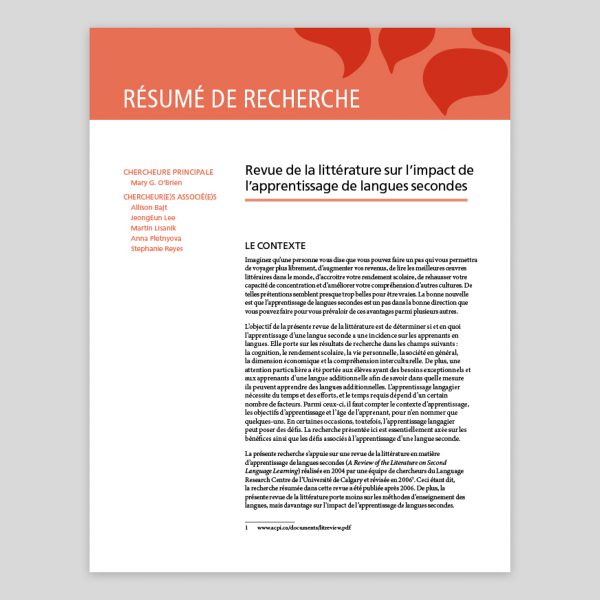 Couverture Résumé de recherche – Revue de la littérature sur l’impact de l'apprentissage de langues secondes