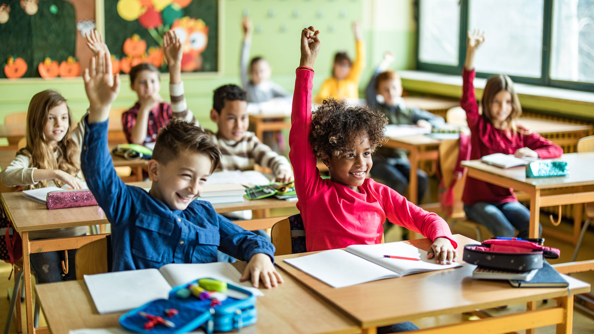 students participating in class