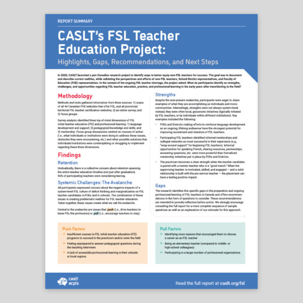 Cover, Executive Summary – CASLT’s FSL Teacher Education Project: Highlights, Gaps, Recommendations, and Next Steps